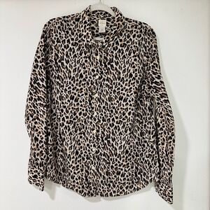 J.Crew The Perfect Shirt Women Large Leopard Print Cotton Button Down | Classic